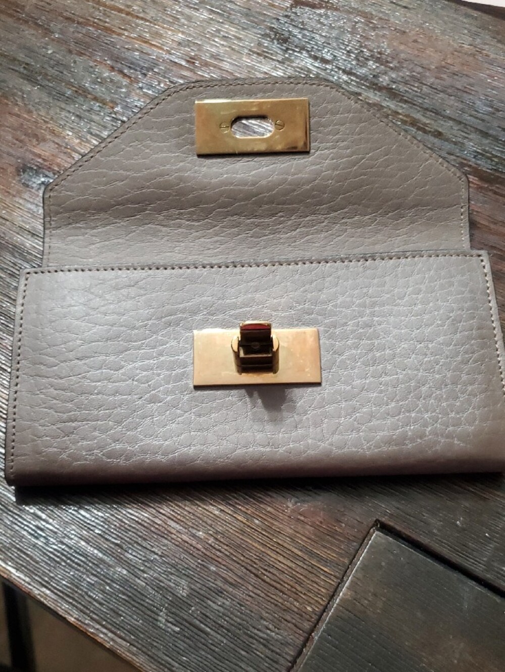 Chloe Taupe Leather Envelope Wallet with Gold-Tone Clasp - Picture 9 of 13